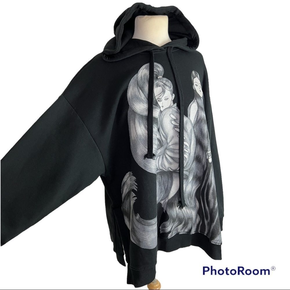 Zara x Laura Laine Women In Art Graphic Oversized Streetwear Hoodie L Black-Rare - Picture 3 of 9